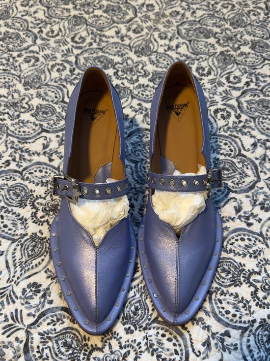 John Fluevog Shoes - Fluevog Damsel Lara in pearlized Blue